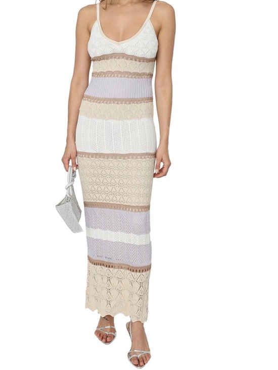 Torn by Ronny Kobo Dresses & Skirts - Torn by Ronny Kobo Adriana Striped Crochet Knit Maxi Dress - Size S - NWT